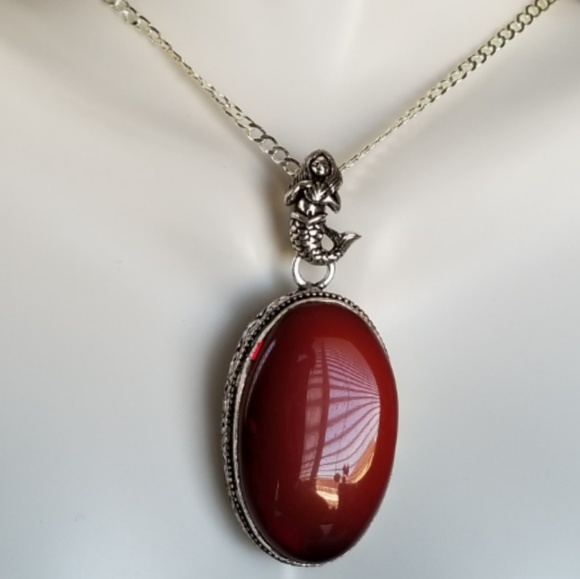 Genuine Red Coral & Silver Mermaid Pendant